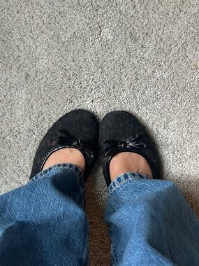 Black Lace Ballet Flats with Bow - Women's Shoes
